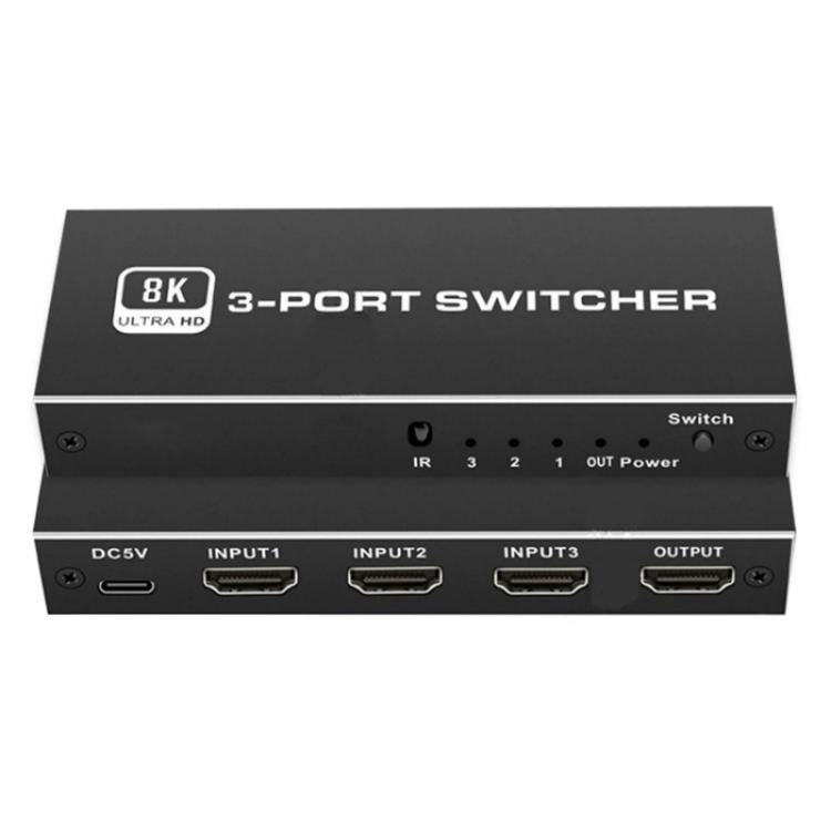 Q8Q3-3 Gaming Home Theater HDMI 2.1 Switch 3x1 8K 4K 120Hz HDR Audio Video Synchronizer Q8Q3-3 Gaming Home Theater HDMI 2.1 Switch 3x1 8K 4K 120Hz HDR Audio Video Synchronizer